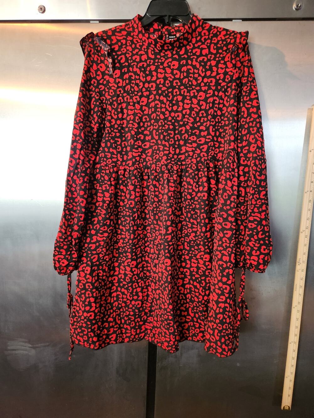 SHEIN Women's Red Leopard Print Long Sleeve Ruffle Collar Blouse Size L